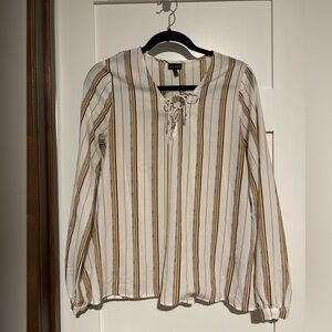 Buckle Black Striped Long Sleeve popover  blouse Size Small